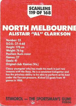 1989 Scanlens VFL #119 Alistair Clarkson Back